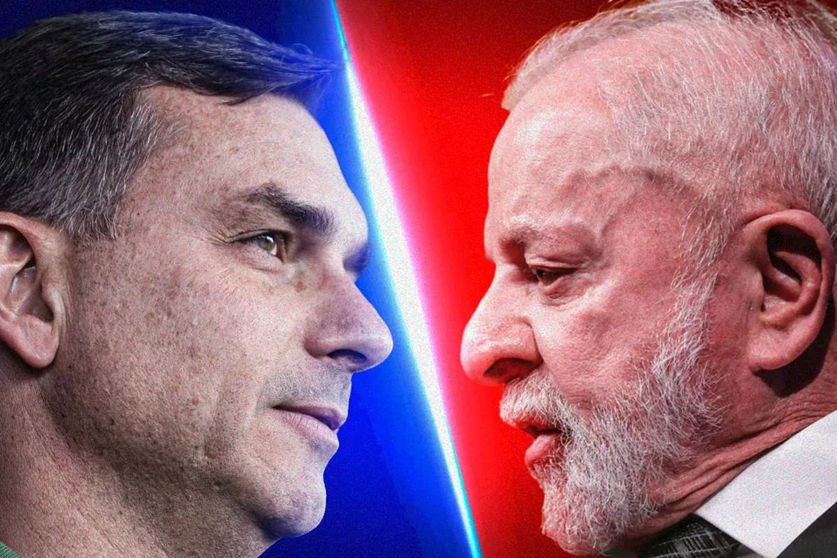 Candidatos Luiz Inácio Lula da Silva e Flávio Bolsonaro durante campanha eleitoral.