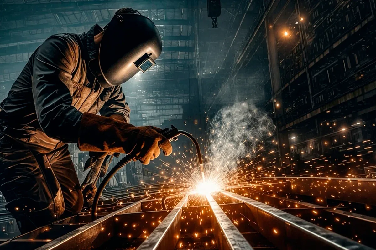 Linha de montagem industrial operando no Brasil.