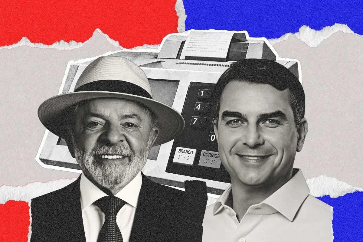 Foto de Lula e Flávio Bolsonaro lado a lado