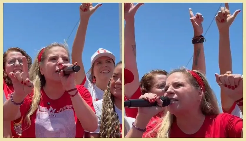 Luizianne Lins discursando em caminhada no Vila do Mar.