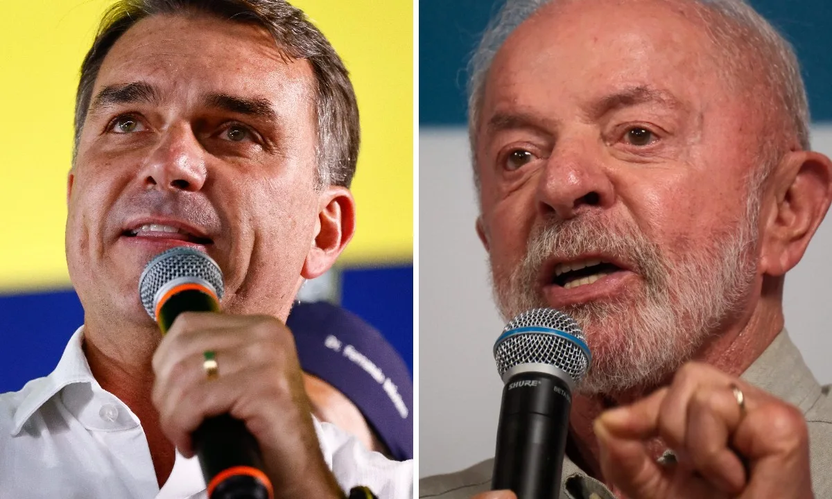 Montagem com fotos de Lula e Bolsonaro, candidatos à presidência em 2026.