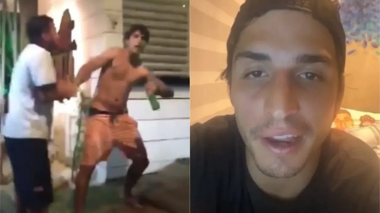 Felipe Prior se envolve em briga, apanha e tenta acertar homem com garrafada