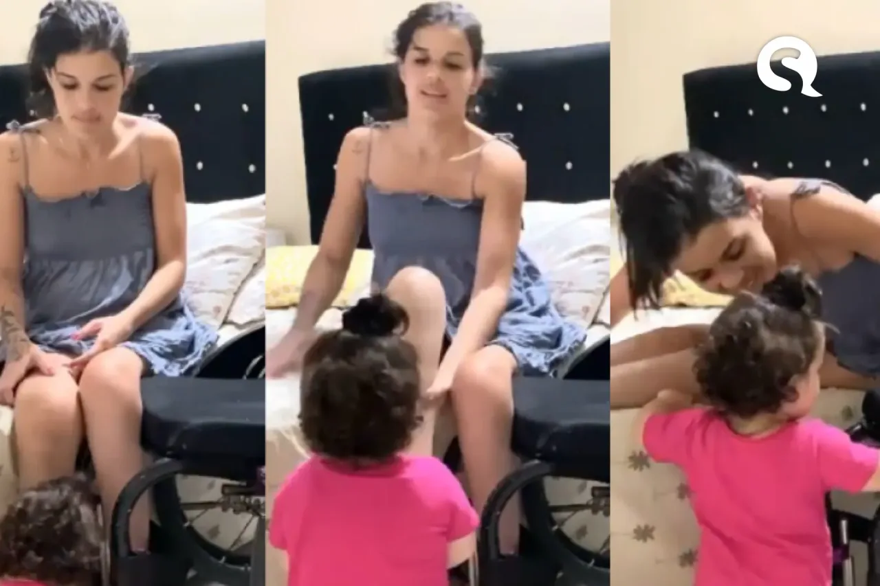 Mãe paraplégica se emociona ao receber ajuda para se deitar da filha de apenas 1 ano