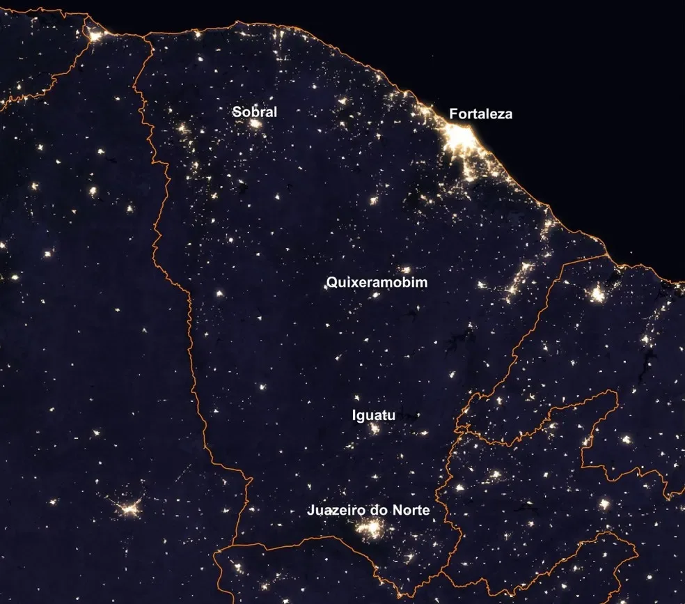 Foto da Nasa mostra iluminação noturna do Ceará vista do espaço