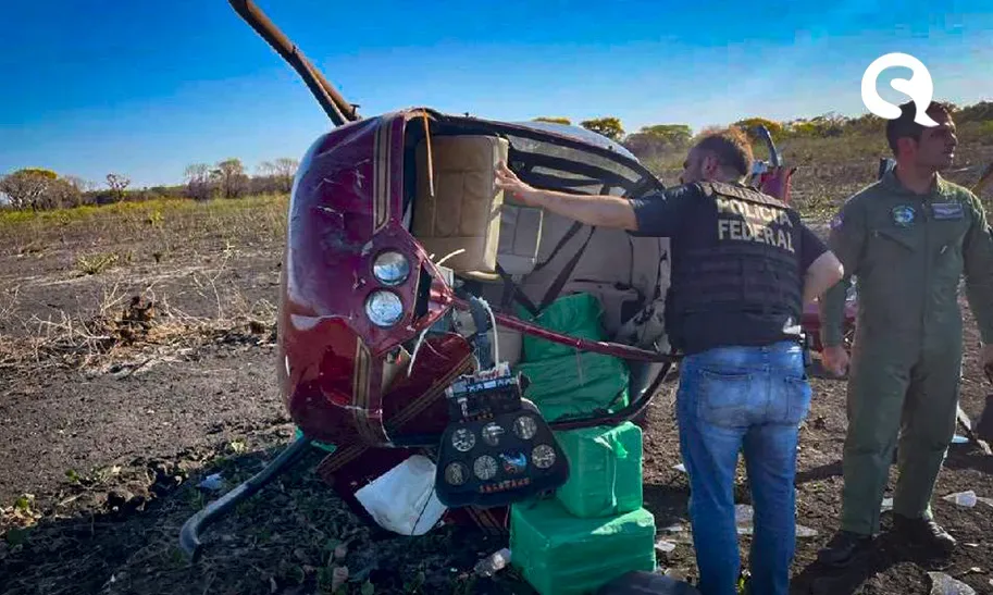 Helicóptero com quase 300 kg de cocaína cai em fazenda no Pantanal de Mato Grosso
