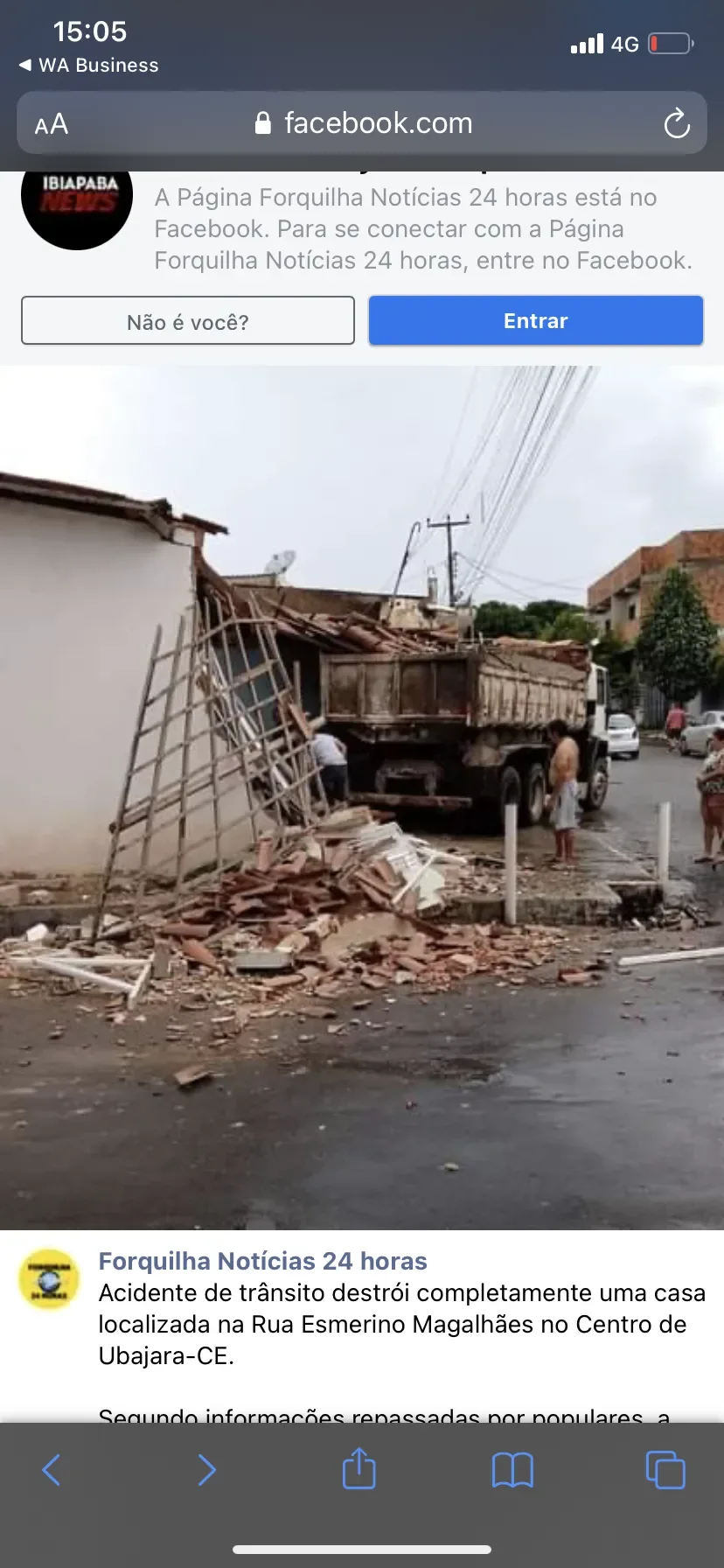 Caçamba atinge casa de Ubajara, na Serra da Ibiapaba. Residência fica totalmente destruída