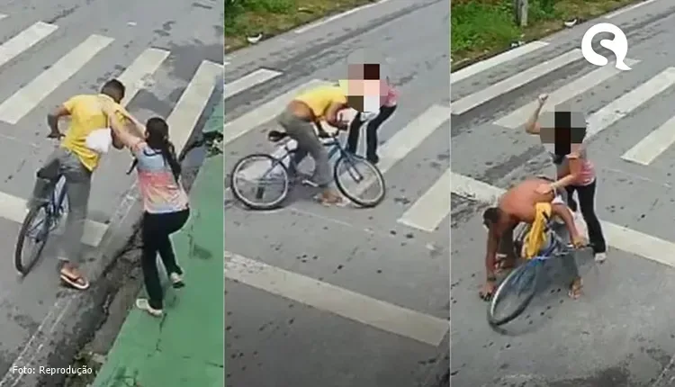 Mulher derruba e agride criminoso de bicicleta para tentar evitar assalto no Ceará