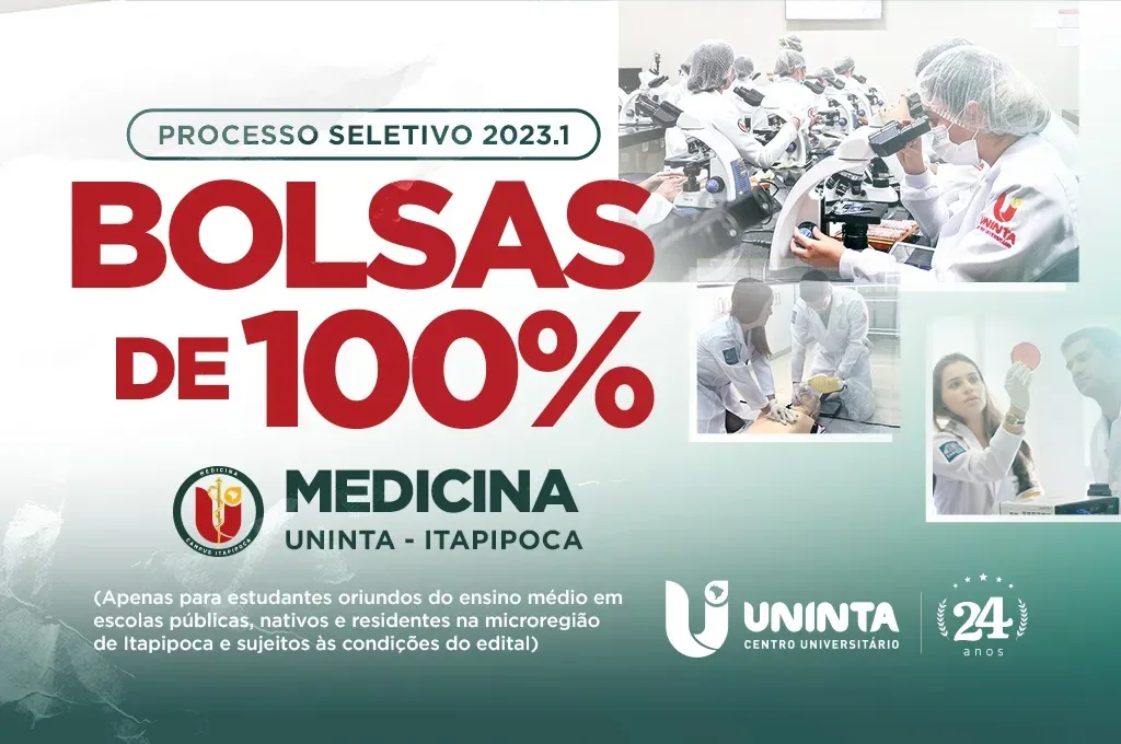 MEDICINA UNINTA | Campus Itapipoca oferta 05 bolsas integrais para iniciar na carreira médica