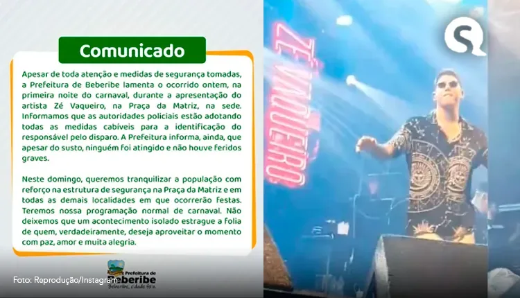 Show de Zé Vaqueiro é interrompido após disparos de arma de fogo no carnaval de Beberibe, no Ceará; vídeo