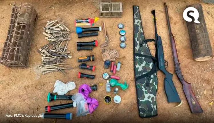 Homem é preso com espingardas e 57 caudas de tatu no interior do Ceará