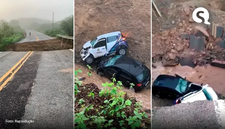 Carros caem em cratera aberta pela chuva no Ceará, e sete pessoas ficam feridas