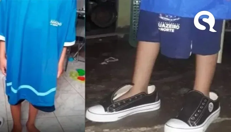 Crianças recebem uniformes ‘gigantes’ para a idade delas em escolas na cidade de Juazeiro do Norte
