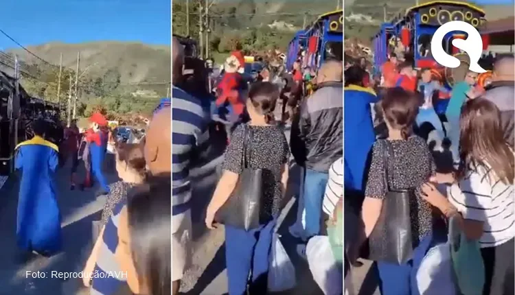 Pantera Negra, Homem-Aranha e Super Mario de trenzinho da alegria se envolvem em briga no RJ