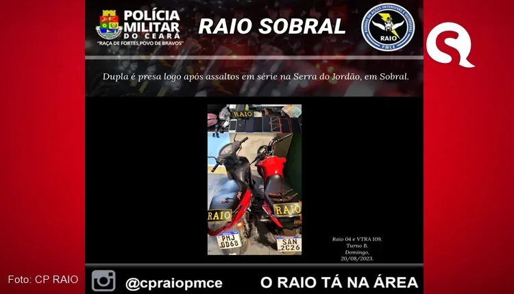 Indivíduos são presos em flagrante após assaltos na Serra do Jordão em Sobral