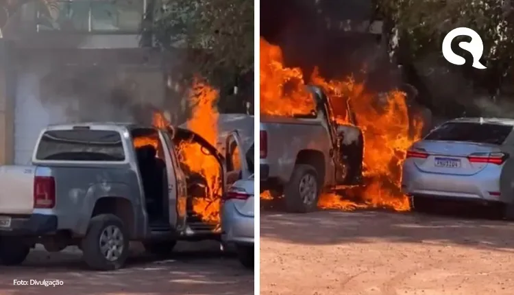 Picape pega fogo e chamas atingem outro veículo em pátio da prefeitura de Tianguá