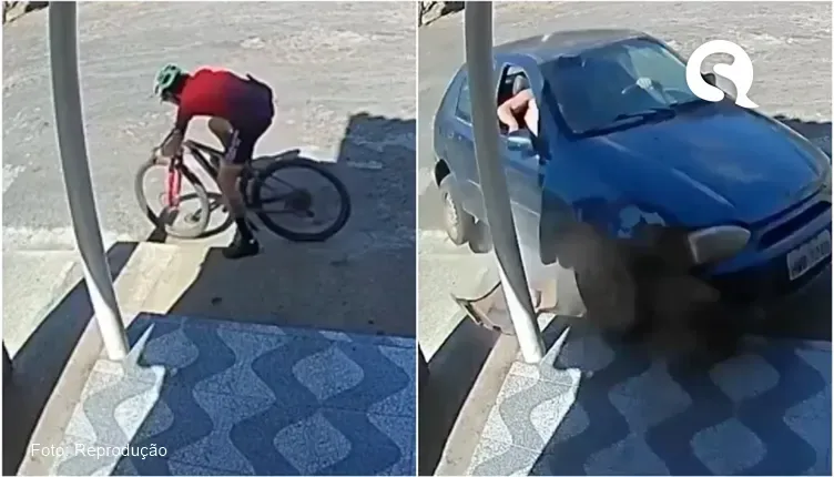 Ciclista escapa de ser atropelado por carro desgovernado em Ubajara por questão de segundos