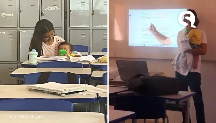 Professor dá aula com bebê no colo para ajudar jovem aluna que é mãe em Pires Ferreira