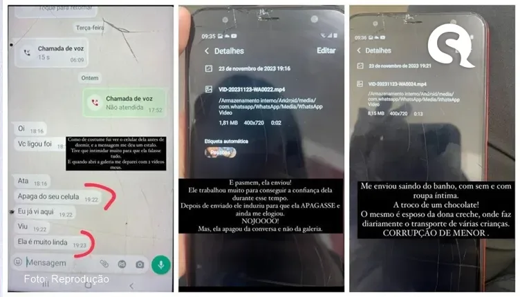 Filha manda vídeos íntimos da mãe para motorista de creche em troca de chocolate