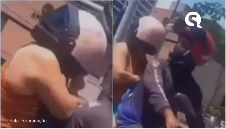 Passageira usa capacete invertido e chama a atenção do trânsito no Ceará