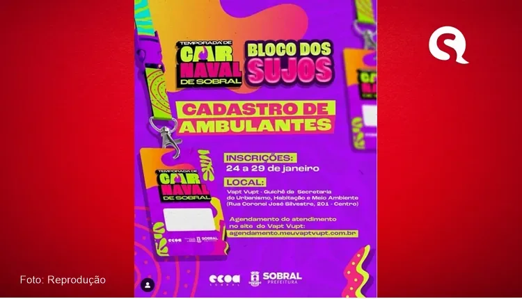 Prefeitura de Sobral cadastra ambulantes para o Bloco dos Sujos 2024