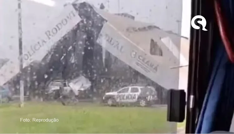 Posto da Polícia Rodoviária desaba durante forte chuva no Ceará