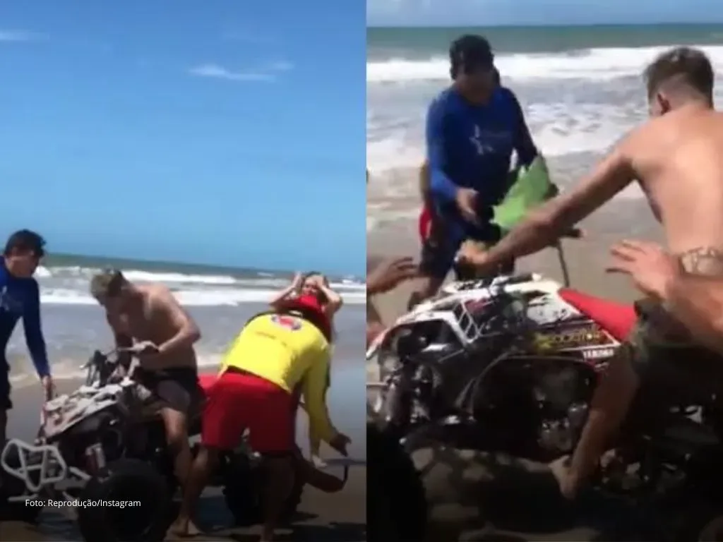 Homem pilota quadriciclo perto de banhistas e é perseguido por agentes do Detran em Beberibe; vídeo