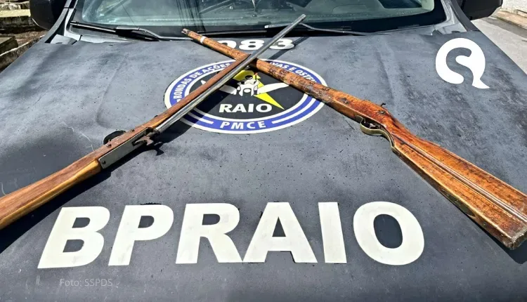 Polícia prende suspeito com mandado de prisão em aberto e apreende duas armas de fogo artesanais em Guaraciaba do Norte