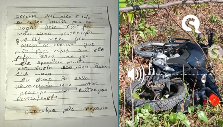 Moto furtada em Camocim é recuperada com bilhete de pai do suspeito do crime: ‘Desculpa pela vergonha’
