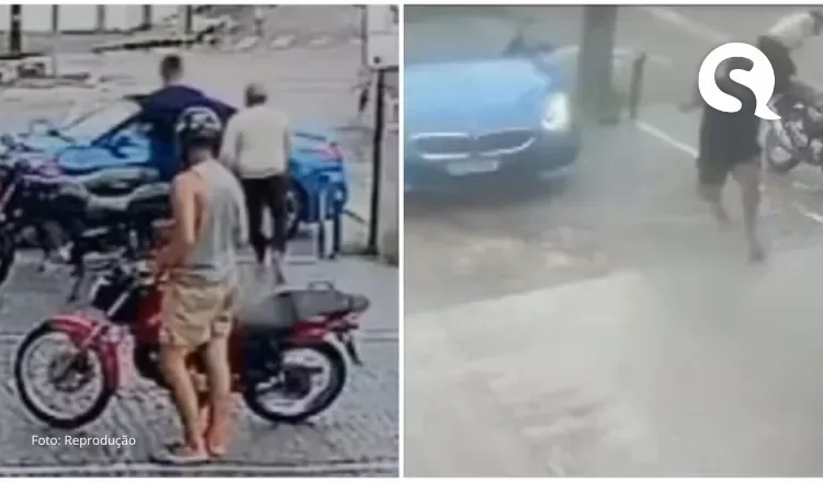 Vídeo: Dupla armada se aproxima de BMW, motorista do carro atira e mata um dos criminosos