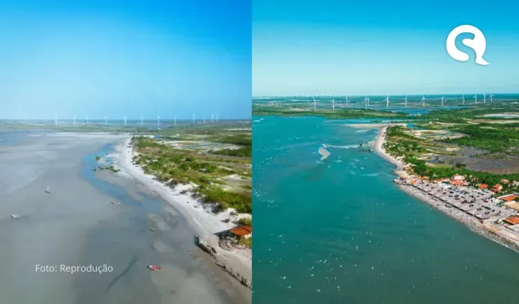 Maré baixa faz surgir faixa de areia de até 4 km de extensão em praia de Arpoeiras em Acaraú