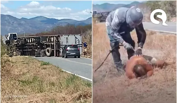 Ataque de abelhas faz motorista perder o controle, bater em poste e tombar caminhão em rodovia no Ceará