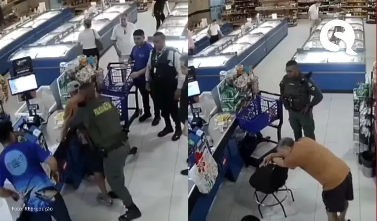 Homem se engasga com farofa na fila de supermercado, e policiais aplicam manobra de Heimlich para salvá-lo