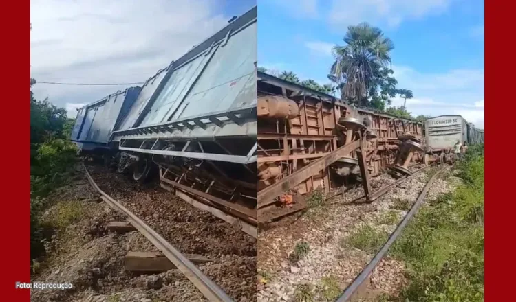 Vagões de trem descarrilam em uma linha férrea de Reriutaba, no interior do Ceará