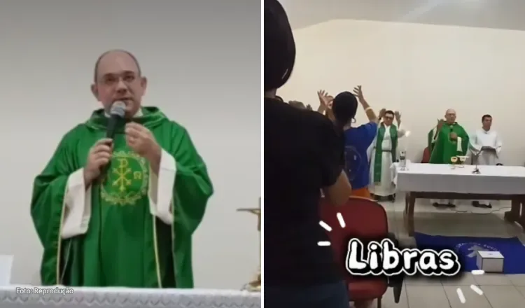 Padre cearense chama atenção ao se comunicar em Libras durante celebração