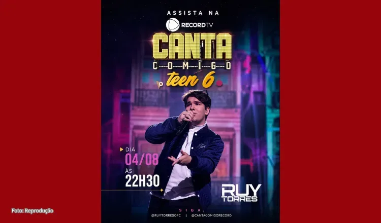 Sobralense Ruy Torres se apresenta nesta terça-feira no Canta Comigo Teen, da Record TV
